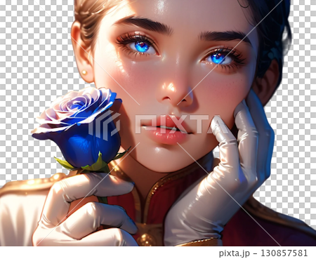 薔薇を添えた制服女性・透過PNGの高画質素材 薔薇を添えた制服女性・透過PNGの高画質素材 130857581