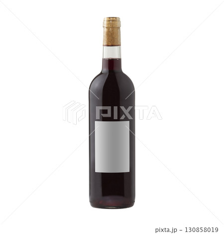 red wine bottle with blank label isolated on white background. 130858019