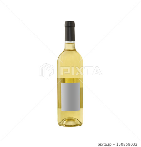 white yellow wine bottle with blank label isolated on white background. white yellow wine bottle with blank label isolated on white background. 130858032