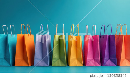 Set of colorful paper shopping bags with handles 130858343