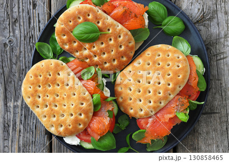 smoked deli salmon sandwiches with cream cheese smoked deli salmon sandwiches with cream cheese 130858465