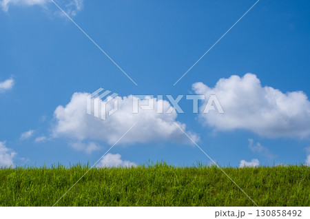 【風景・背景素材】爽やかな青空に浮かぶ雲と草原 【風景・背景素材】爽やかな青空に浮かぶ雲と草原 130858492