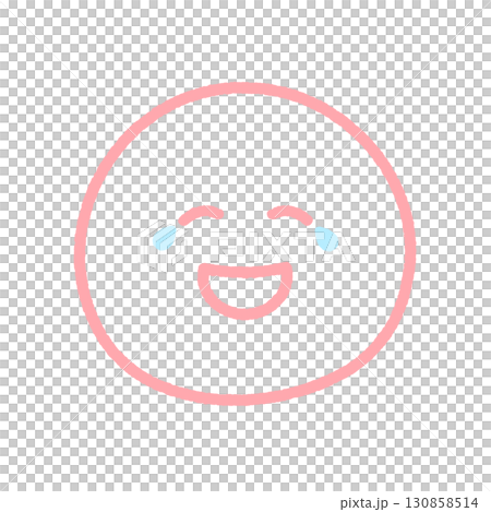 涙を流して笑っているニコニコ顔の手描きのピンク色の絵文字アイコン｜爆笑や大笑い、うれし泣きのイラスト 130858514
