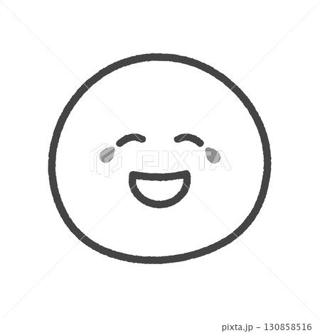 涙を流して笑っているニコニコ顔の手描きの黒い絵文字アイコン｜爆笑や大笑い、うれし泣きのイラスト 130858516