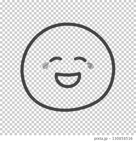 涙を流して笑っているニコニコ顔の手描きの黒い絵文字アイコン｜爆笑や大笑い、うれし泣きのイラスト 130858516