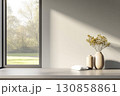 Sophisticated interior design with natural light illuminating decorative elements by the window 130858861