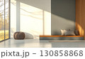 Cozy interior space with natural light and modern design elements showcasing a minimalist aesthetic 130858868