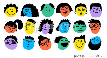 Emoji face doodle set with crayon pencil style and chalk texture. Crayon emoji and doodle faces with smile. Great for stickers, posters, cards, vector prints. Emoji face doodle set with crayon pencil style and chalk texture. Crayon emoji and doodle faces with smile. Great for stickers, posters, cards, vector prints. 130859126