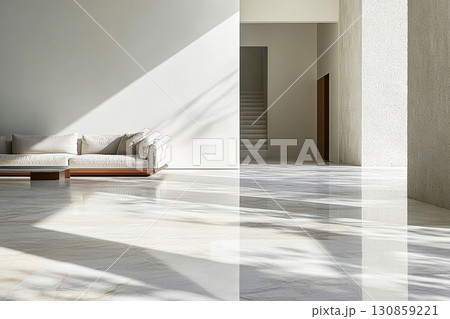 Modern interior design featuring a spacious living area with natural light highlighting minimalist architecture Modern interior design featuring a spacious living area with natural light highlighting minimalist architecture 130859221