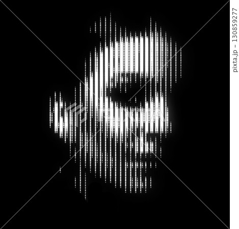 Woman portrait illustration in halftone black and white television screen pixels pattern Woman portrait illustration in halftone black and white television screen pixels pattern 130859277