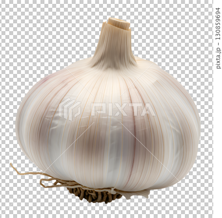 A fresh head of garlic on a white background. Ideal for illustrating culinary recipes, articles about healthy eating and advertising campaigns. 130859694