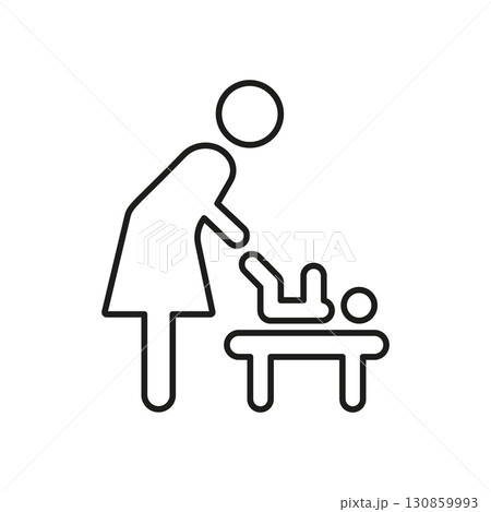 Mother Changing Baby Diaper Line Icon. Infant Care, Parenting, And Hygiene Outline Symbol. Childcare Facility And Nursery Room Sign. Editable Stroke. Isolated Vector Illustration 130859993