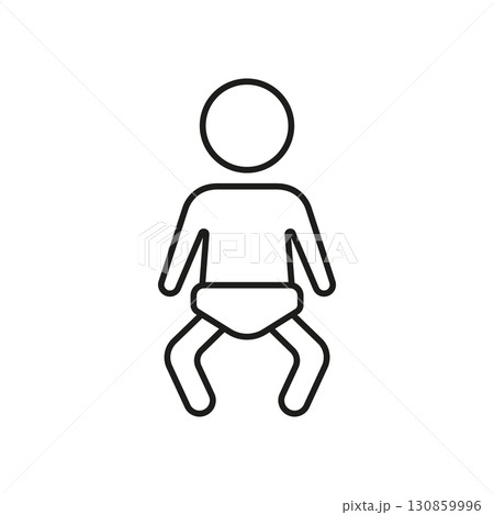 Baby In Diaper Line Icon. Infant Care, Parenting, And Child Development Outline Symbol. Newborn Essentials And Baby Products. Editable Stroke. Isolated Vector Illustration 130859996