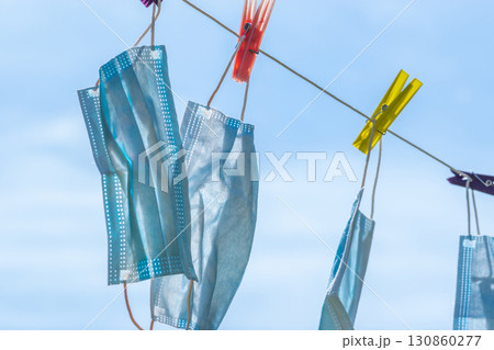 Used medicine masks hanging like laundry Used medicine masks hanging like laundry 130860277