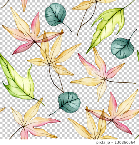 Seamless pattern of delicate watercolor autumn leaves. Transparent flowers, dry leaves. Seamless pattern of delicate watercolor autumn leaves. Transparent flowers, dry leaves. 130860364