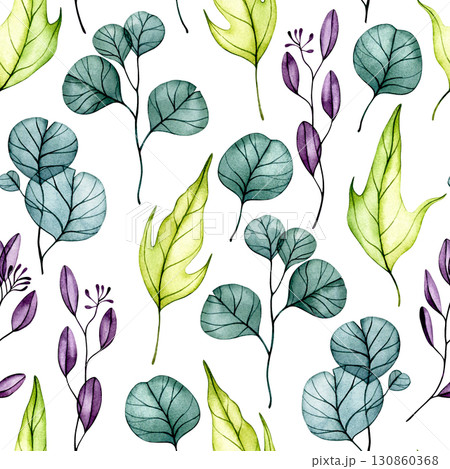 Seamless pattern of delicate watercolor autumn leaves. Transparent flowers, dry leaves. Seamless pattern of delicate watercolor autumn leaves. Transparent flowers, dry leaves. 130860368