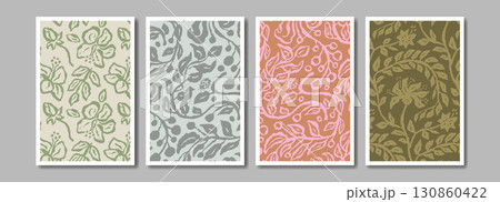 Ink brush abstract floral pattern for poster or card design set. Minimalist doodle nature background bundle for social media or wall art Ink brush abstract floral pattern for poster or card design set. Minimalist doodle nature background bundle for social media or wall art 130860422