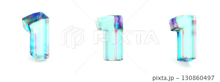 Crystal glass Font Set of number 1 ONE 3D Crystal glass Font Set of number 1 ONE 3D 130860497