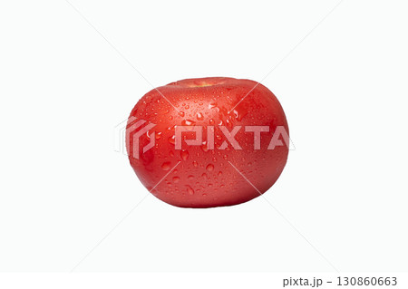 Fresh red tomato covered with water droplets on white background Fresh red tomato covered with water droplets on white background 130860663