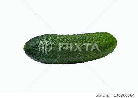 Fresh green cucumber covered with water droplets on white background Fresh green cucumber covered with water droplets on white background 130860664
