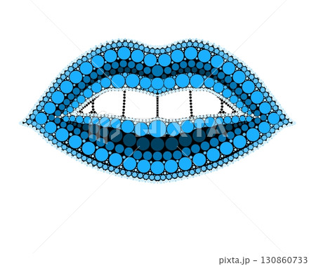 A drawing of lips made of colored circles and dots. Drawing in mandala style. A drawing of lips made of colored circles and dots. Drawing in mandala style. 130860733