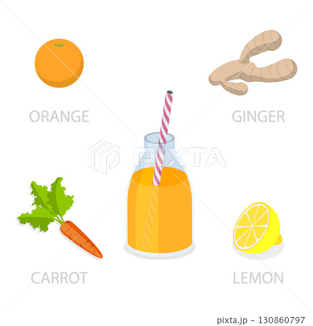 3D Isometric Flat Vector Illustration of Smoothie Recipes, Refreshing Summer Beverages. Item 1 3D Isometric Flat Vector Illustration of Smoothie Recipes, Refreshing Summer Beverages. Item 1 130860797