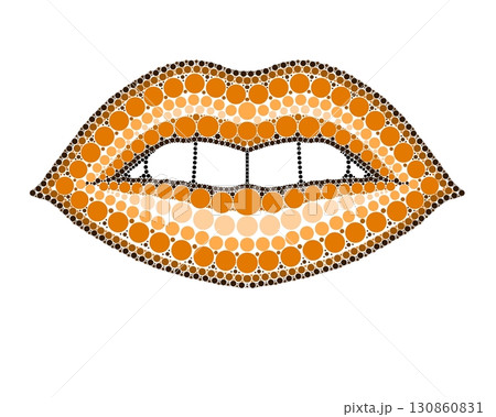 A drawing of lips made of colored circles and dots. Drawing in mandala style. 130860831