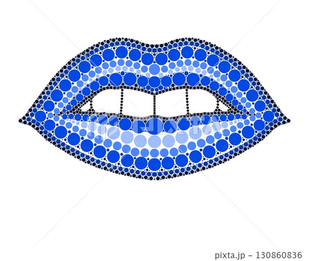 A drawing of lips made of colored circles and dots. Drawing in mandala style. A drawing of lips made of colored circles and dots. Drawing in mandala style. 130860836