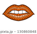A drawing of lips made of colored circles and dots. Drawing in mandala style. 130860848