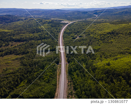Scenic view of winding road through lush nature in Vladivostok, Russia 130861077