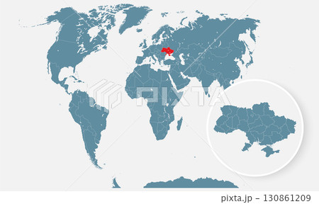 Ukraine country on world map, vector template Ukraine country on world map, vector template 130861209