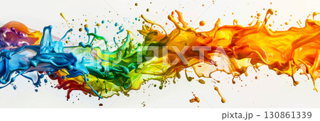 Vibrant Splash of Colorful Paint in Motion on White Background 130861339