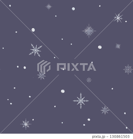 Seamless pattern with snow and snowflakes in different shapes and forms. Christmas and New Year background. Watercolor hand drawn illustration on isolated background. Repeat print for design paper 130861503