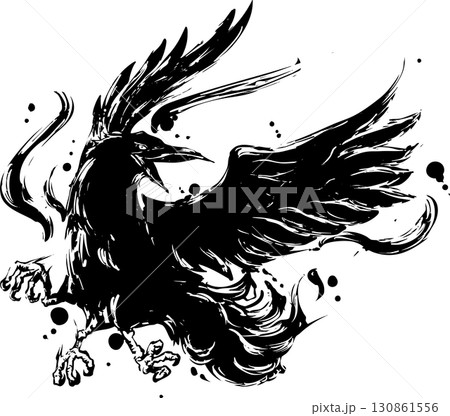八咫烏の墨絵イラスト 八咫烏の墨絵イラスト 130861556