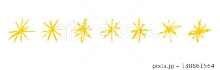 Grunge yellow chalk crayon doodle stars brush strokes. Hand drawn childlike style vector illustration isolated on white background Grunge yellow chalk crayon doodle stars brush strokes. Hand drawn childlike style vector illustration isolated on white background 130861564