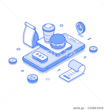 Fast food delivery courier service smartphone application isometric vector illustration Fast food delivery courier service smartphone application isometric vector illustration 130861949