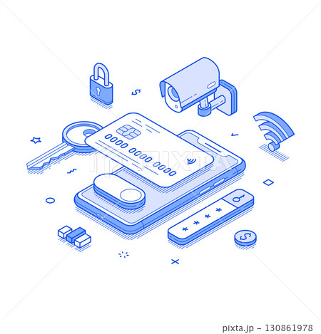 Credit debit card banking payment security user account mobile app isometric vector illustration 130861978