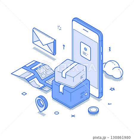Postal parcel online shopping order safe delivery smartphone app isometric vector illustration 130861980