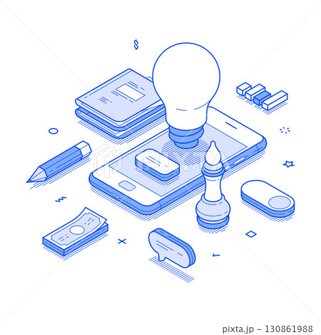 Business innovation idea analyzing development smartphone application isometric vector 130861988