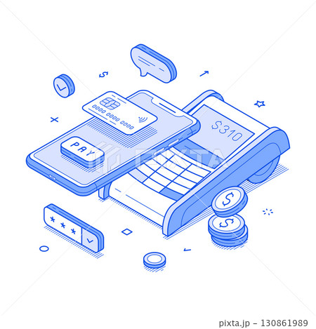Easy payment online banking smartphone POS terminal card transaction isometric vector 130861989