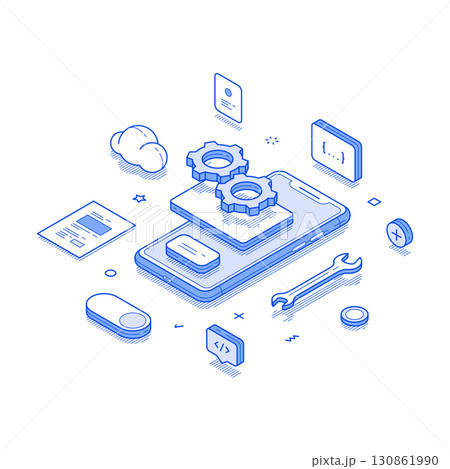 Mobile app create software development programming interface isometric vector illustration 130861990