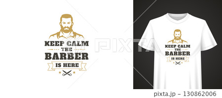 Keep Calm Barber Quote Design for Vintage T-Shirt Print with Beard and Scissors Graphic Style 130862006