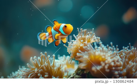 Vibrant Clownfish Frolicking Among Colorful Coral Reefs With Anemones In The Tropical Underwater 130862484