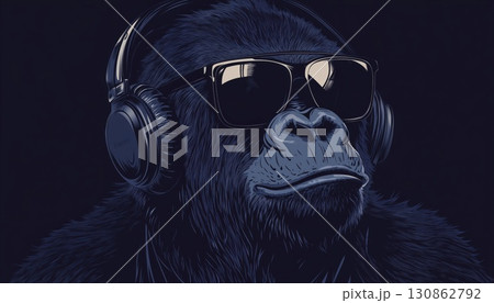 Stylish Young Dj Gorilla Rocking Headphones And Shades 130862792