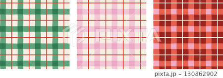 Christmas patterns set. Merry Christmas backgrounds, seamless patterns. Plaid, Checked pattern 130862902
