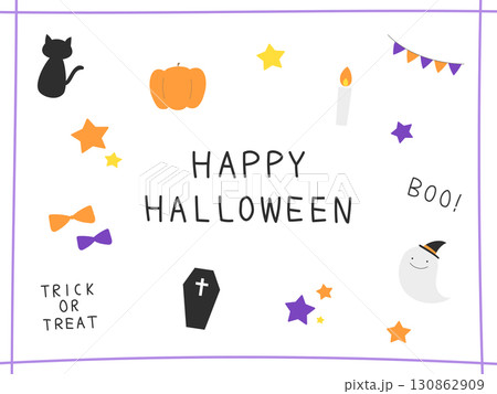 かわいいハロウィンの手描きイラスト素材セット3 130862909