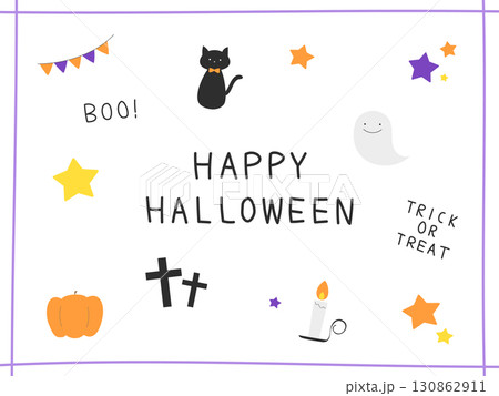 かわいいハロウィンの手描きイラスト素材セット1 130862911