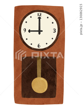 シンプルな振り子時計9時　水彩風手描きイラスト 130862915