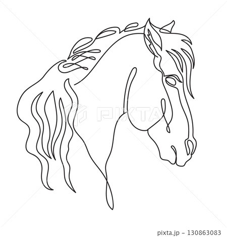One line drawing horse head monochrome art illustration One line drawing horse head monochrome art illustration 130863083