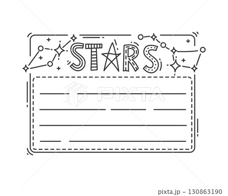 Galaxy space stars kids memo note frame. Kids education schedule vector sticker, To Do list label. Children scrapbook frame or diary memo note template with space star constellations funky typography Galaxy space stars kids memo note frame. Kids education schedule vector sticker, To Do list label. Children scrapbook frame or diary memo note template with space star constellations funky typography 130863190